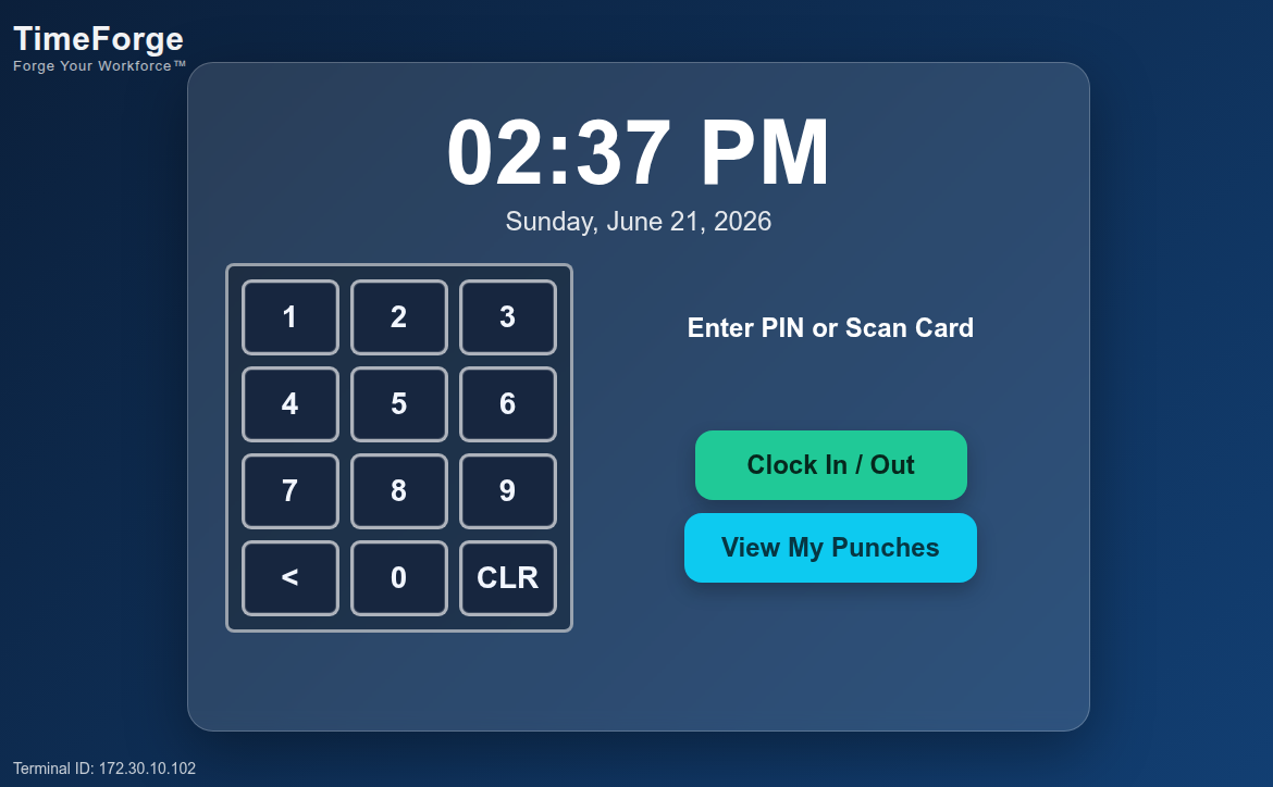 TimeForge employee clock kiosk